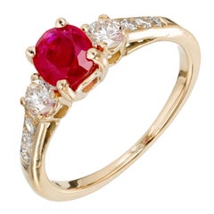 Retro GIA Certified Tiffany & Co Ruby Diamond Gold Three-Stone Engagement Ring