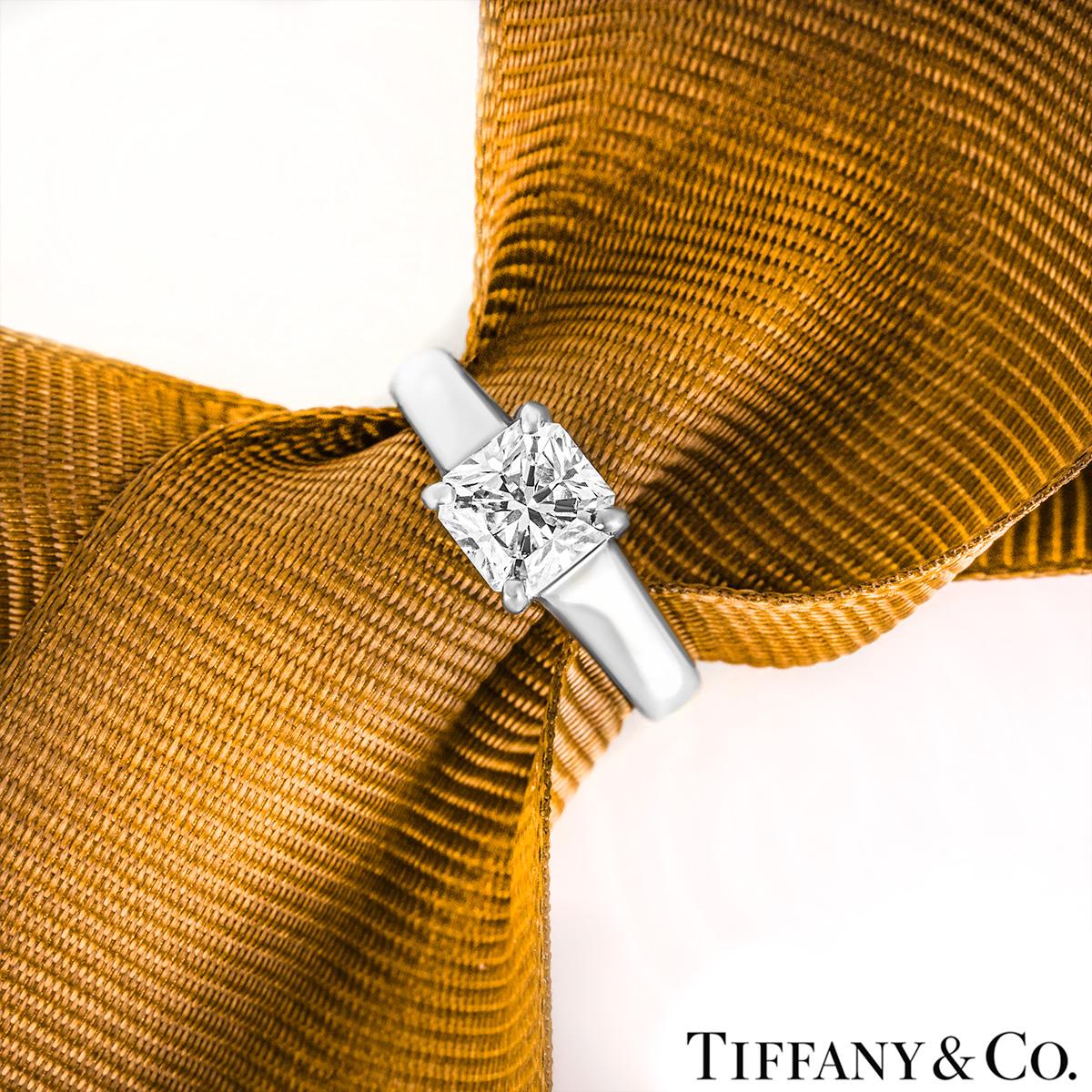 GIA Certified Tiffany & Co. Platinum Diamond Lucida Cut Ring 1.10 Carat For Sale 1