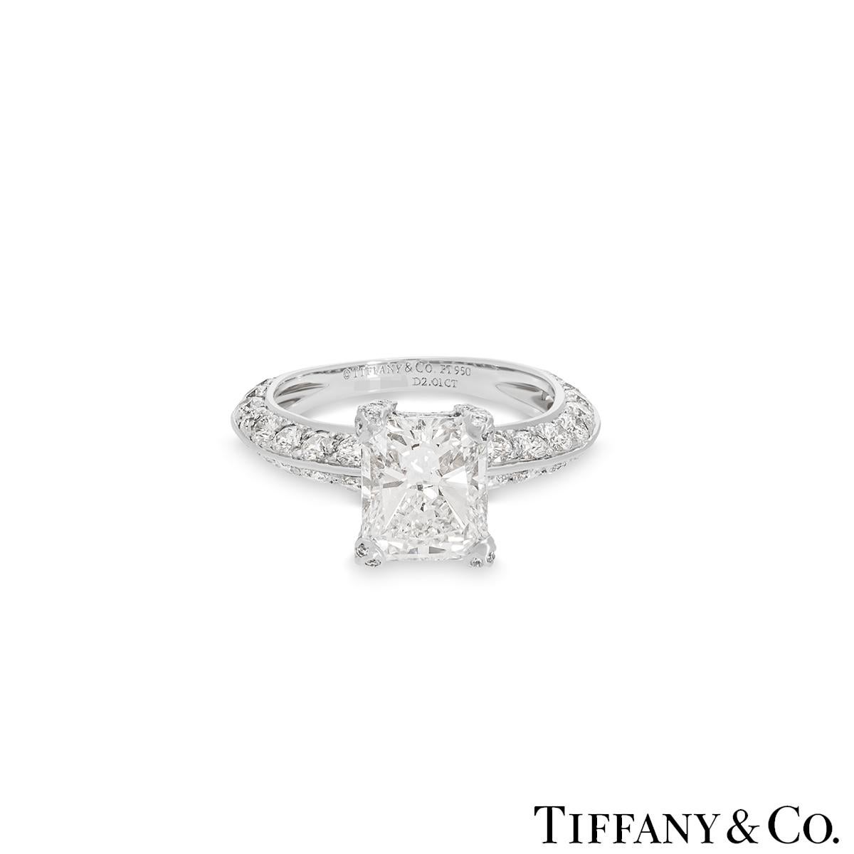 Women's GIA Certified Tiffany & Co. Platinum Radiant Cut Diamond Ring 2.01 Carat G/IF For Sale