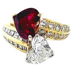 GIA Certified "Toi Et Moi" Bypass Ruby and Diamond Ring