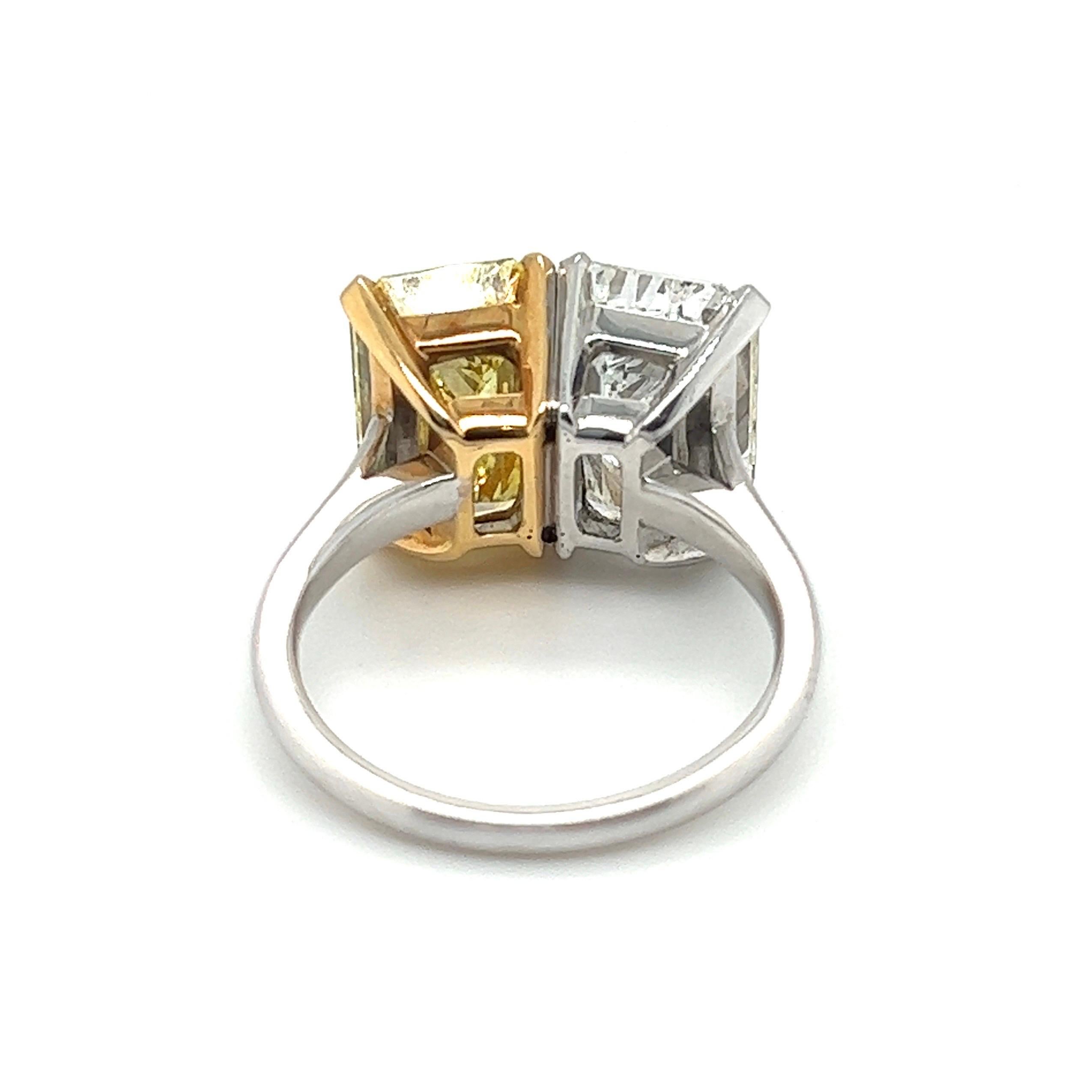 Emerald Cut GIA Certified Toi et Moi Emerald-Cut Fancy Color Diamond Ring