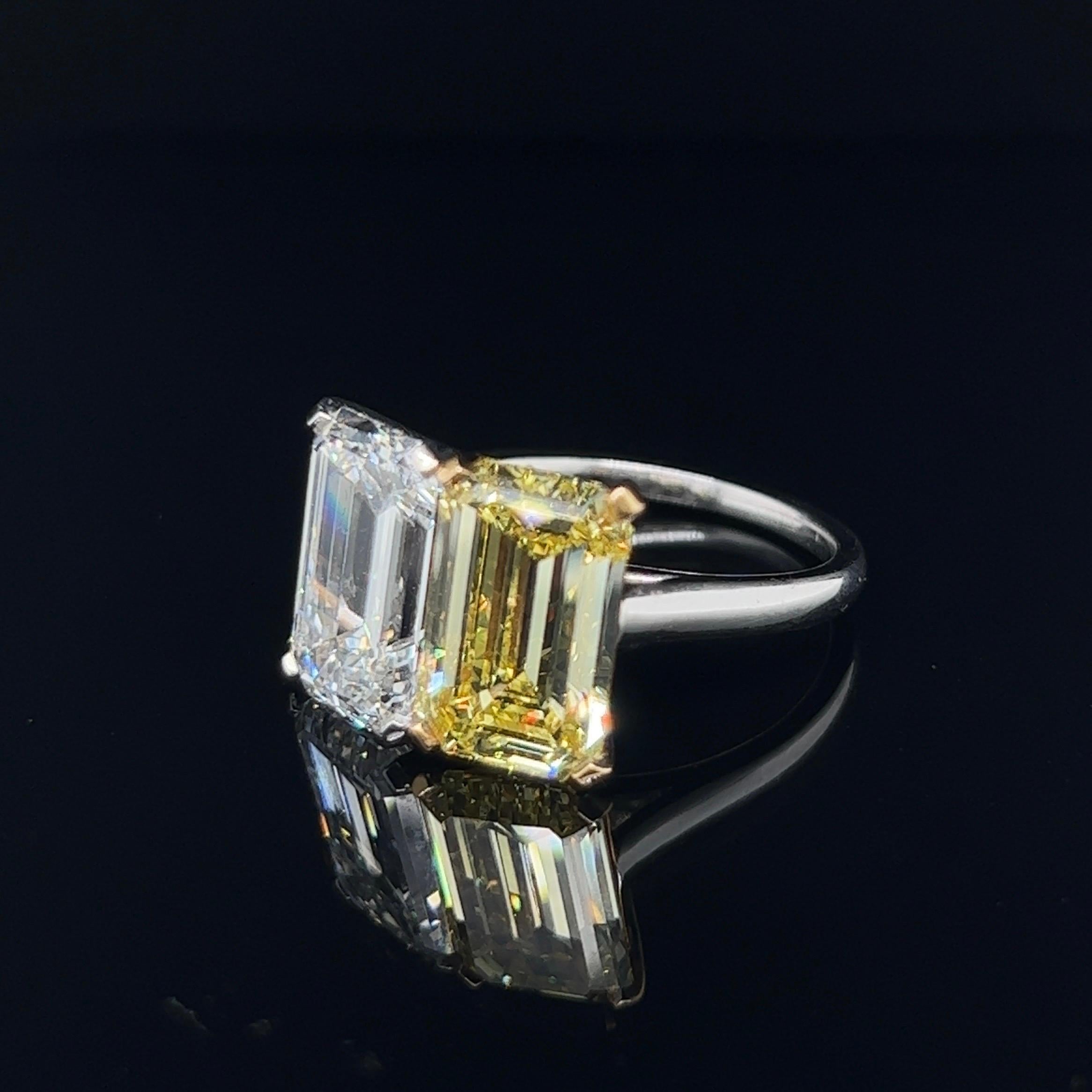 GIA Certified Toi et Moi Emerald-Cut Fancy Color Diamond Ring 1