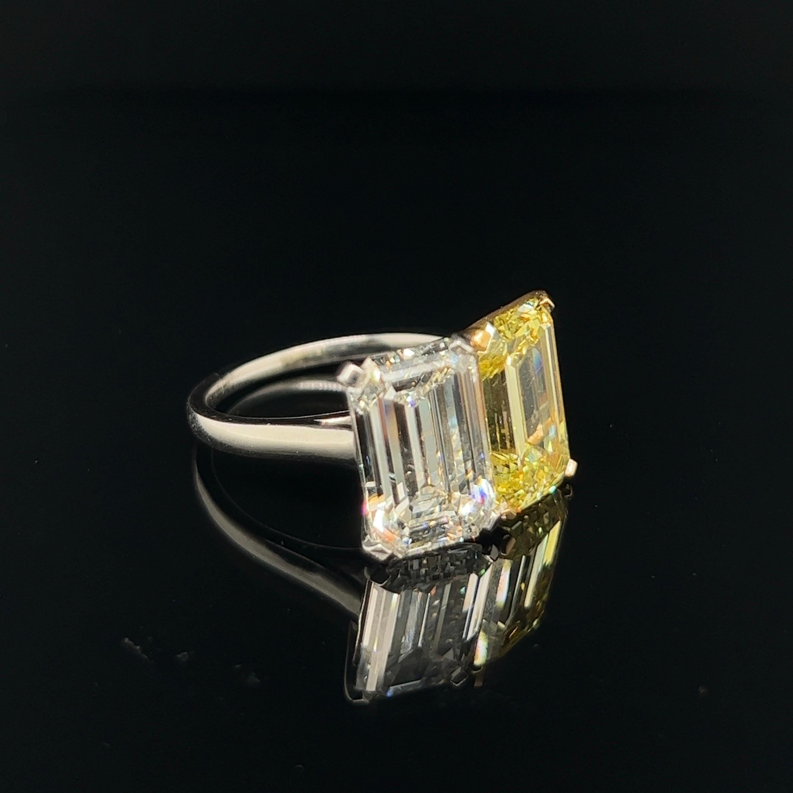 GIA Certified Toi et Moi Emerald-Cut Fancy Color Diamond Ring 2