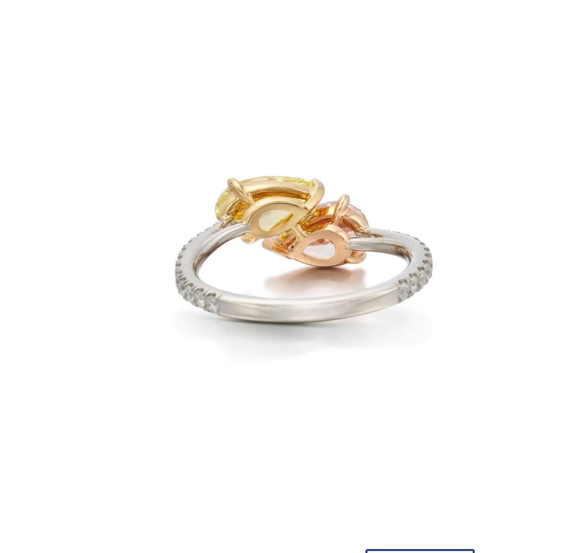 Pear Cut GIA Certified 'Toi et Moi' Pink and Yellow Diamond Ring in Platinum For Sale
