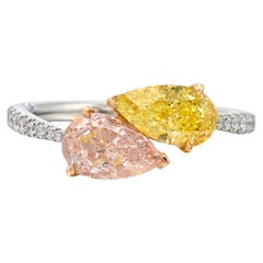 GIA Certified 'Toi et Moi' Pink and Yellow Diamond Ring in Platinum