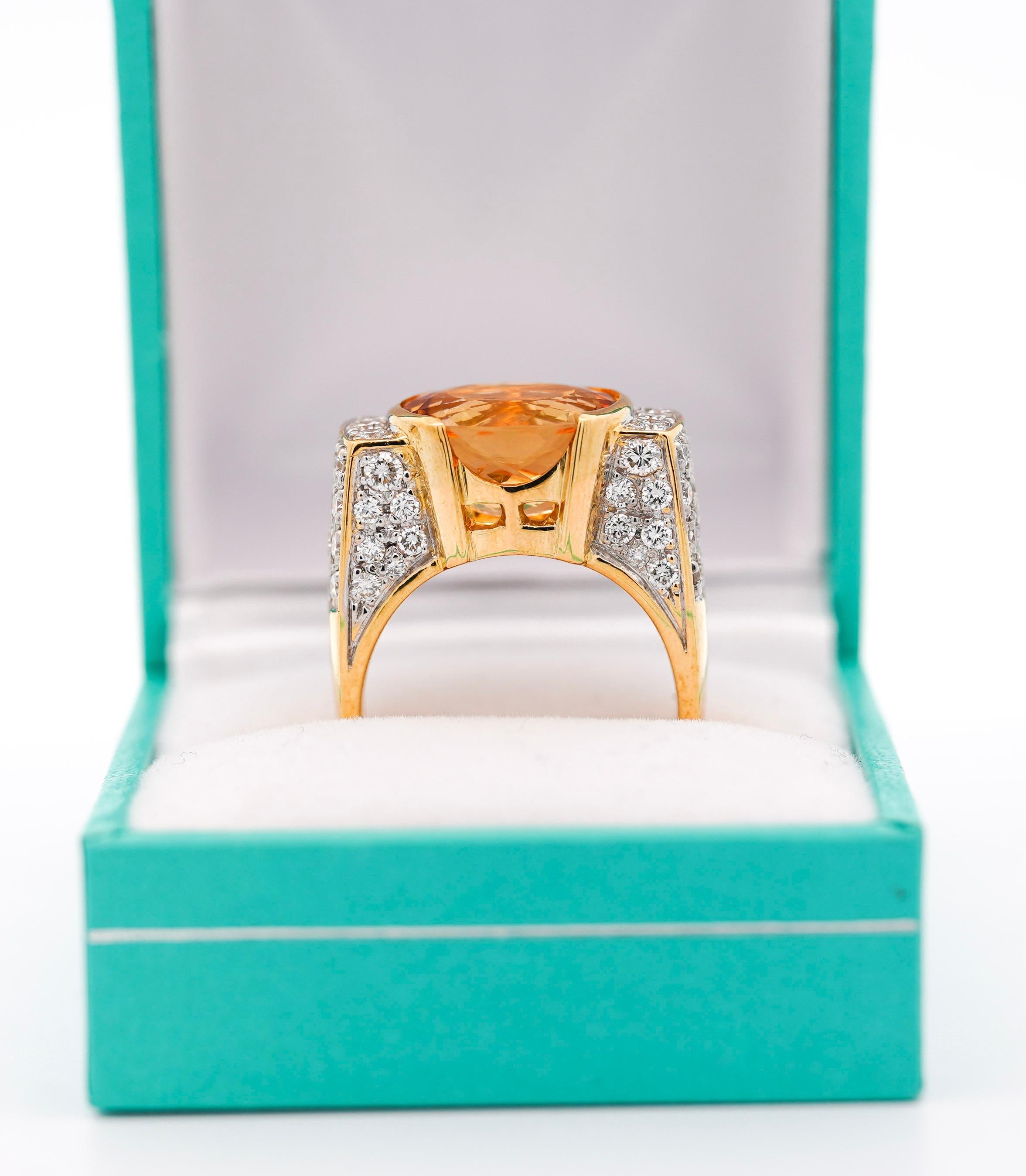 Retro GIA Certified Topaz Half Bezel & Diamond Square Shape Vintage Ring in 18k Gold For Sale