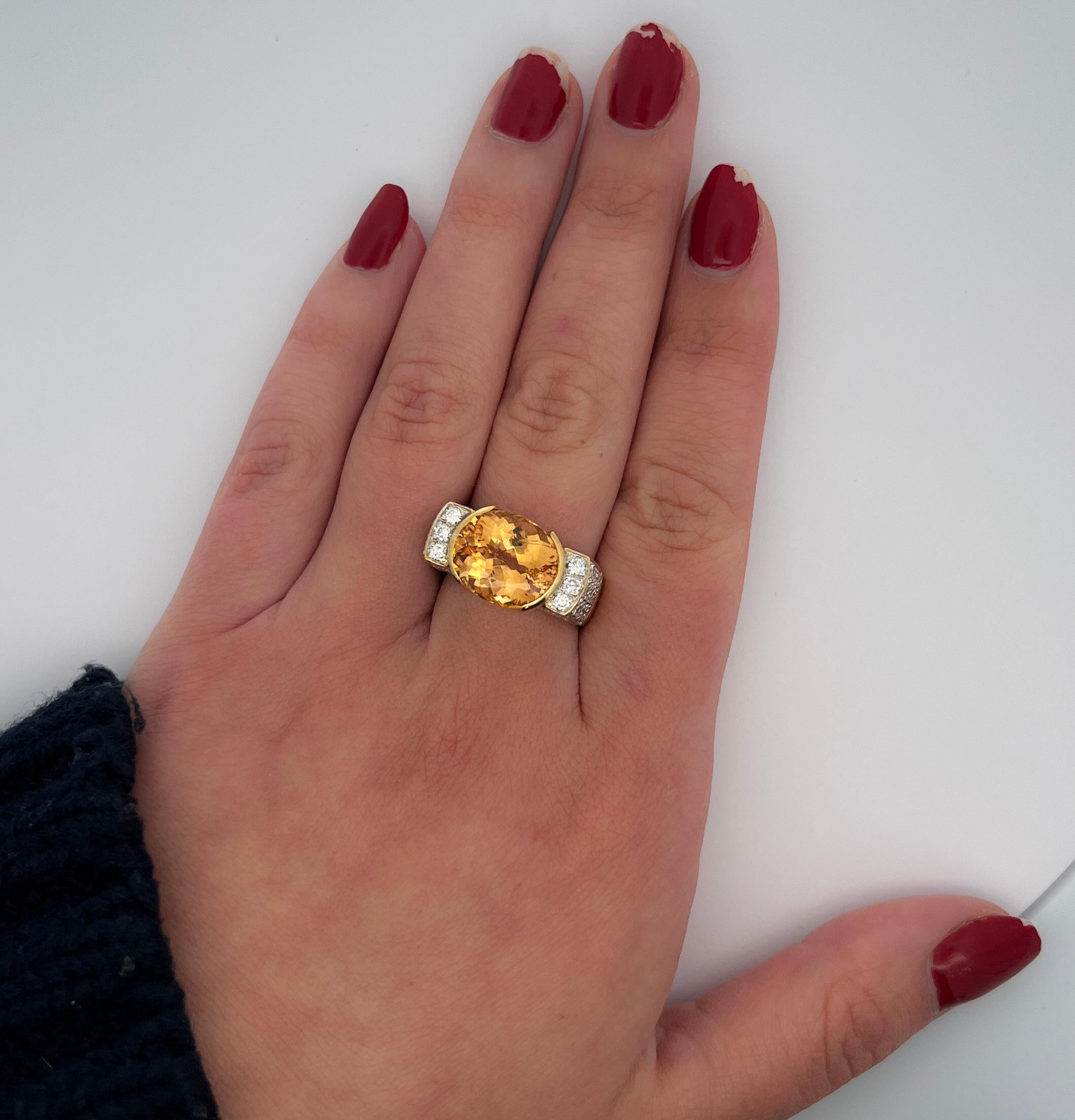Women's GIA Certified Topaz Half Bezel & Diamond Square Shape Vintage Ring in 18k Gold For Sale