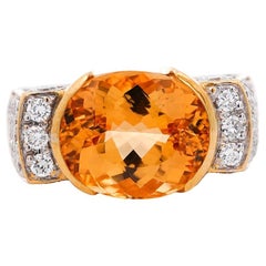 GIA-zertifizierter Topas mit halber Lünette und Diamant in quadratischer Form, Vintage-Ring aus 18 Karat Gold