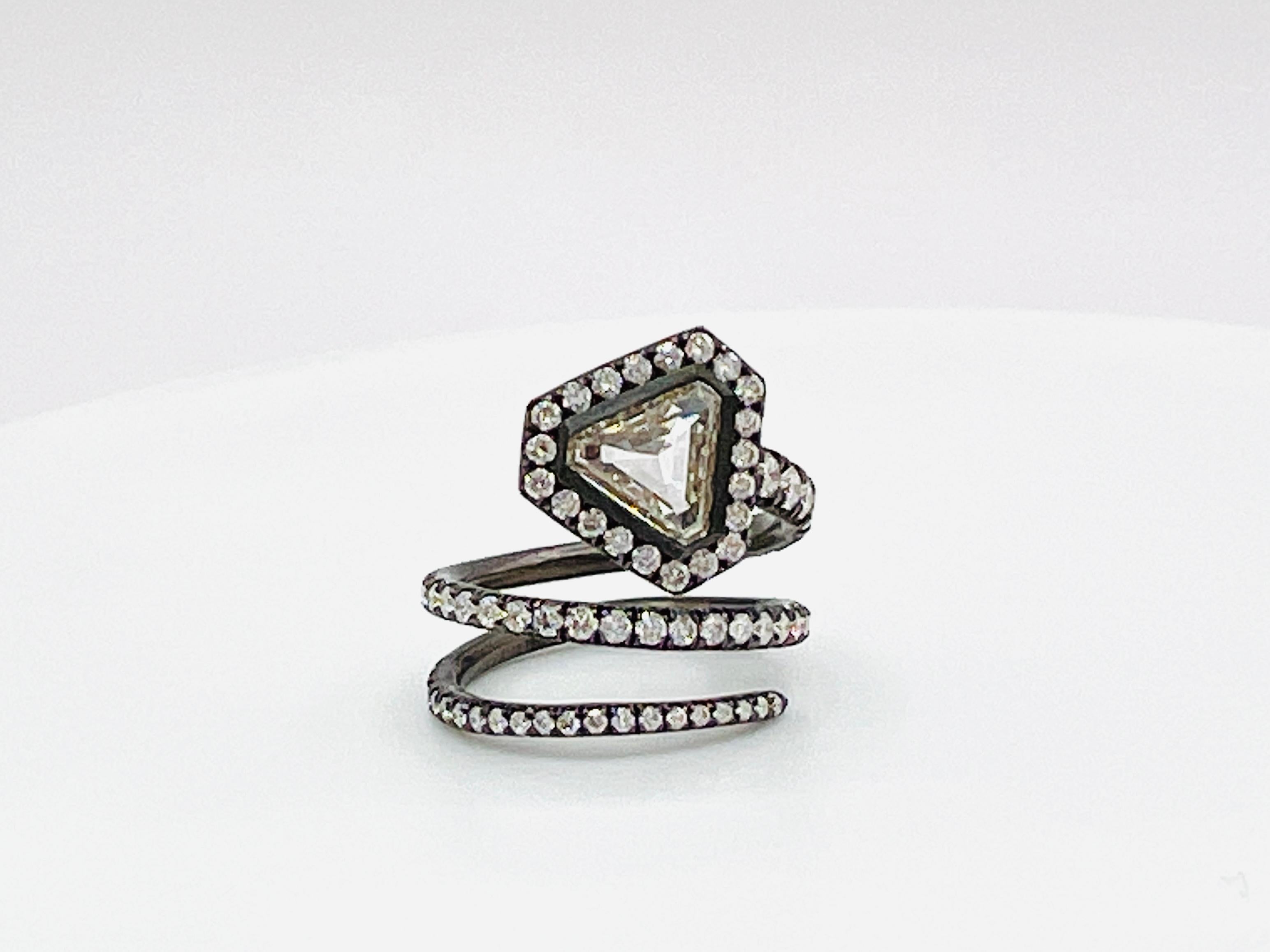 GIA Trillion Cut Diamond Snake Ring in 18K Yellow Gold & Black Rhodium