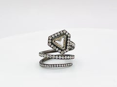 GIA Trillion Cut Diamond Snake Ring in 18K Yellow Gold & Black Rhodium