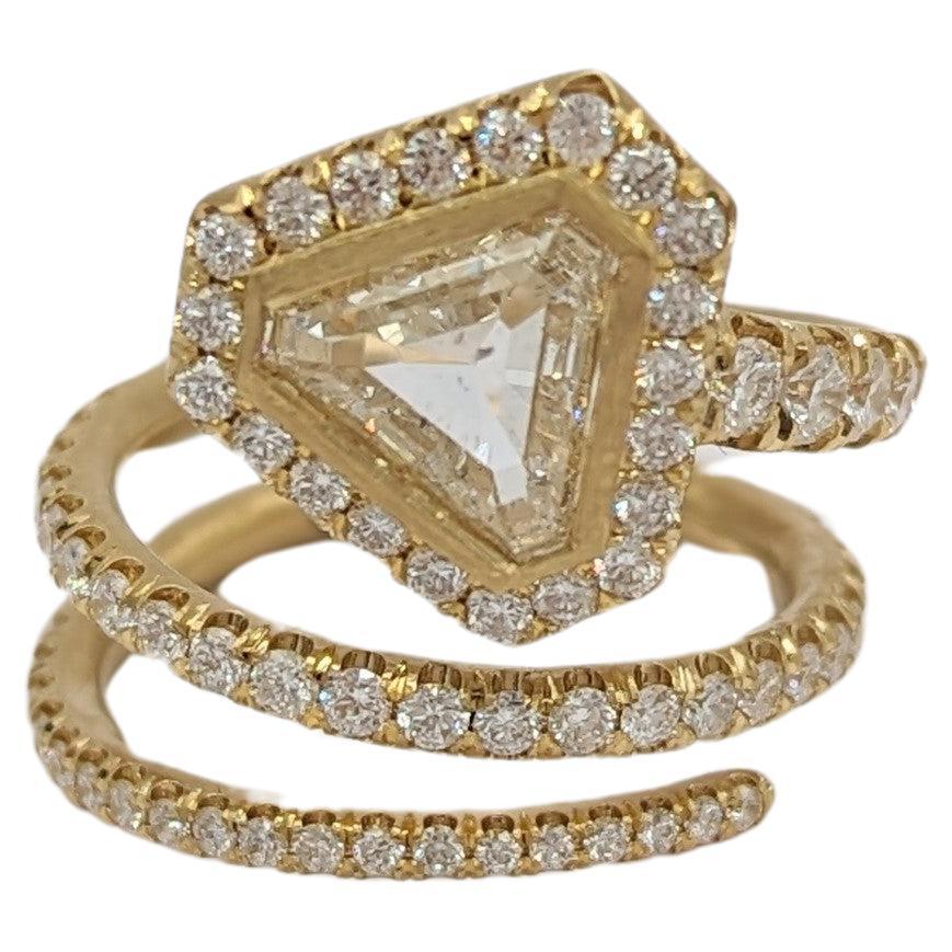 GIA Certified Trillion Cut Diamond Snake Ring in 18 Karat Yellow Gold For Sale