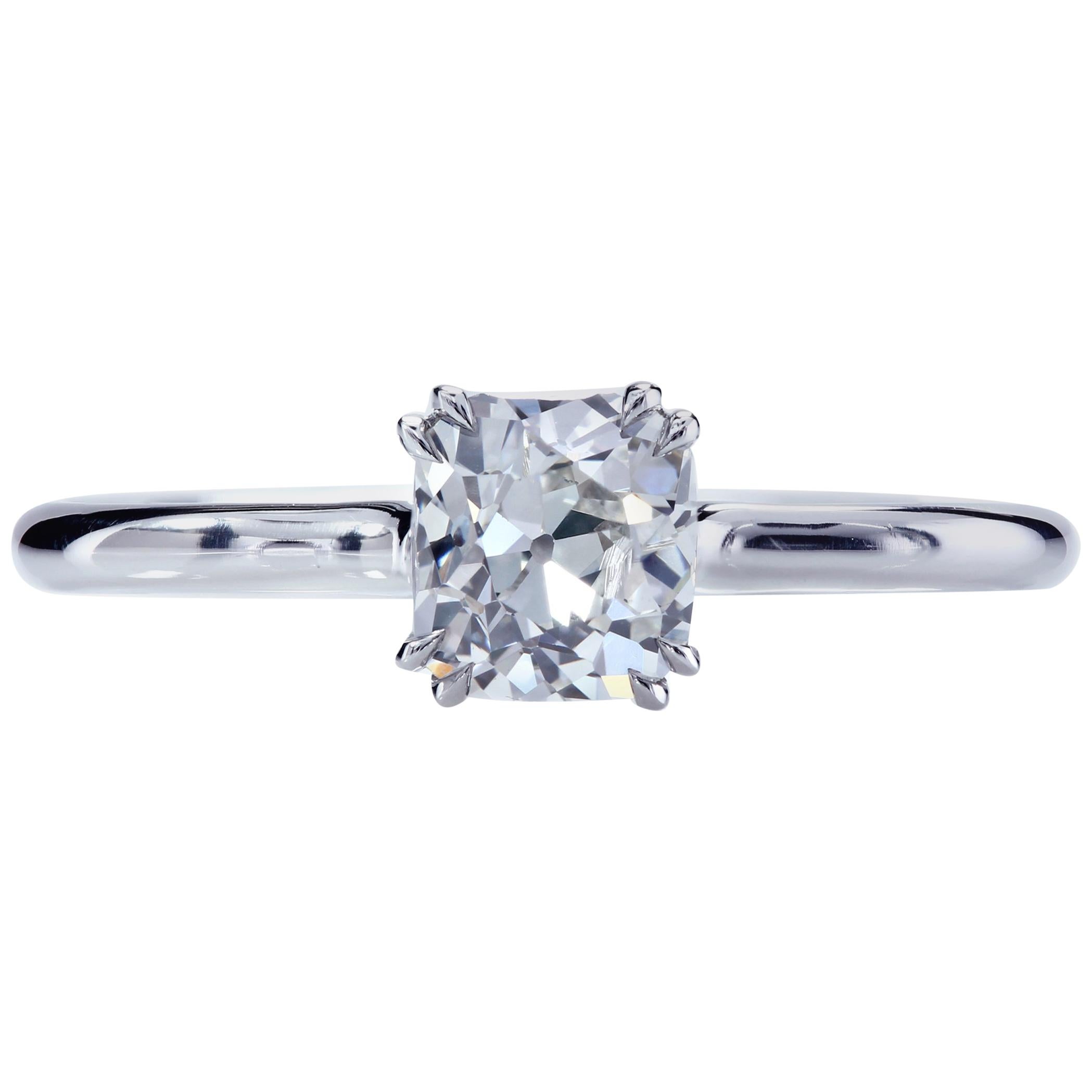 GIA Certified True Antique Cushion Diamond Platinum Engagement Ring For Sale
