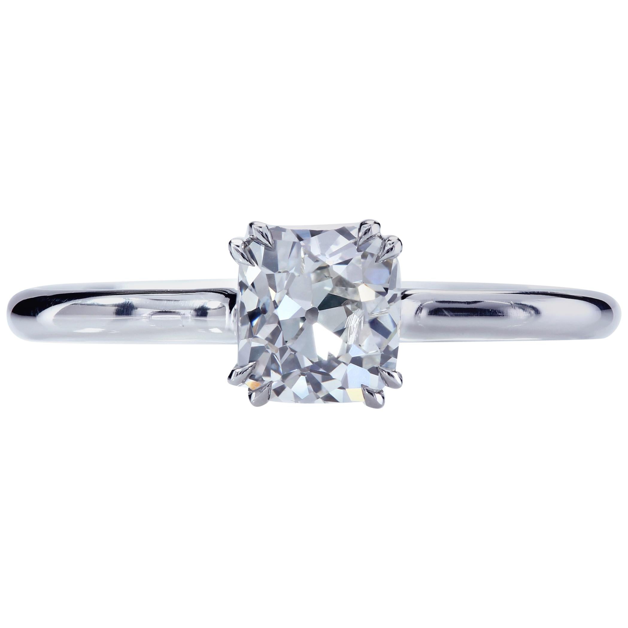 GIA Certified True Antique Cushion Diamond Platinum Engagement Ring