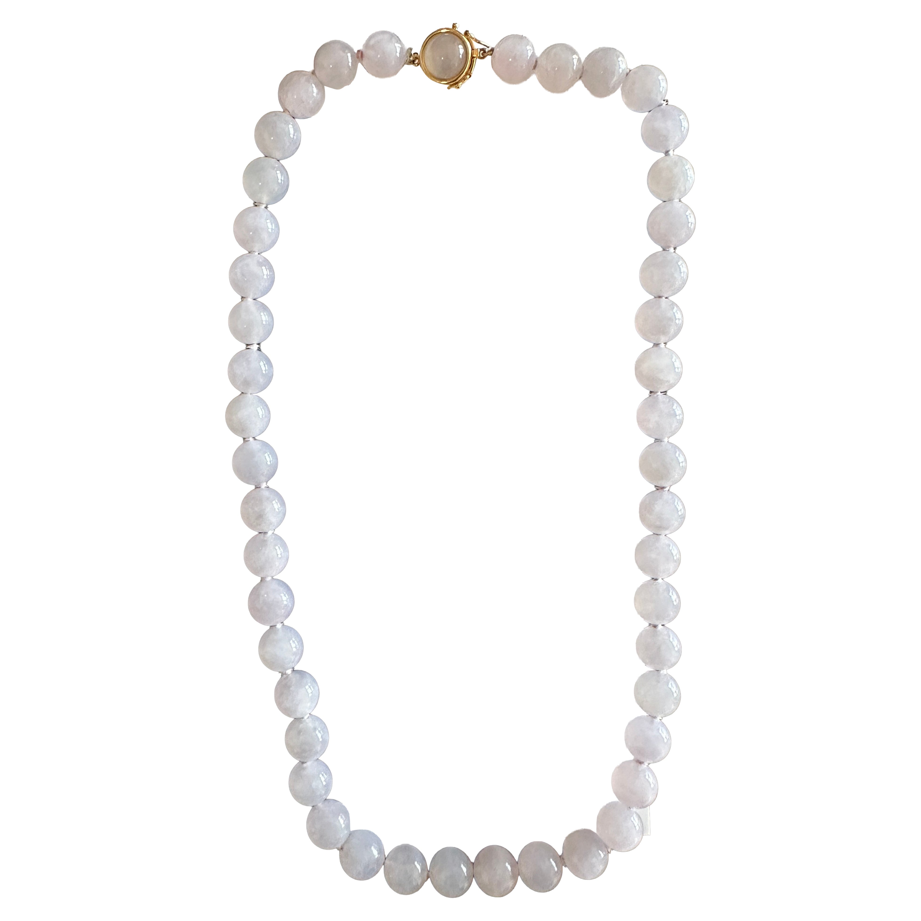Collar de cuentas de jade natural tipo A de TSL, certificado por el GIA, color lavanda, 10 mm, jade y oro de 14K