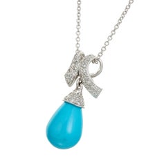 GIA Certified Turquoise Diamond White Gold Dangle Pendant Necklace