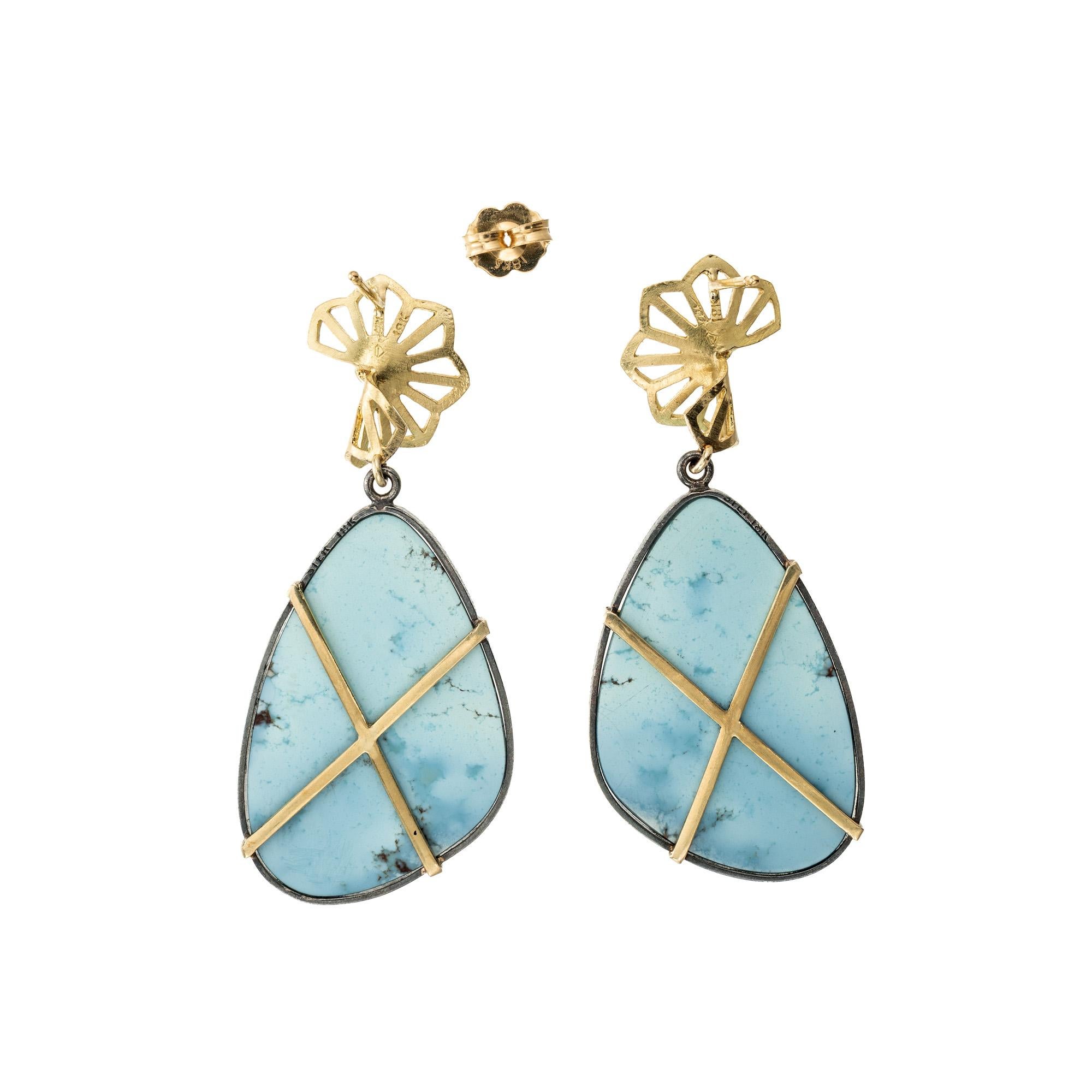 Round Cut GIA Certified Turquoise Diamond Yellow Gold Sterling Silver Dangle Earrings For Sale
