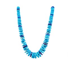 GIA Certified Turquoise Lapis Lazulli Yellow Gold Rondelle Necklace