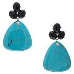 GIA Certified Turquoise Onyx Diamond White Gold Dangle Earrings