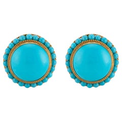 Vintage GIA Certified Turquoise Yellow Gold Button Clip Post Earrings