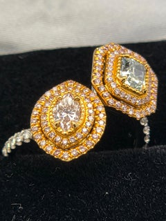 GIA Certified Two-Stone Fancy Light Green & Pink Diamond Bypass Ring
