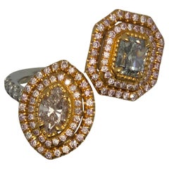 GIA Certified Two-Stone Fancy Light Green & Pink Diamond Bypass Ring