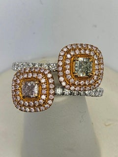 GIA Certified Two-Stone Fancy Pink and Yellowish Green Diamond Bypass Ring