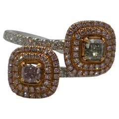 GIA Certified Two-Stone Fancy Pink and Yellowish Green Diamond Bypass Ring