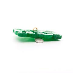GIA Certified Type A Fei Cui Jadeite Jade Pierced Carving Yellow Gold Pendant