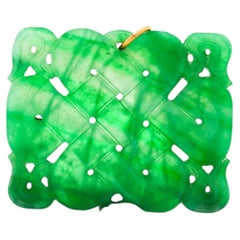 GIA Certified Type A Fei Cui Jadeite Jade Pierced Carving Yellow Gold Pendant