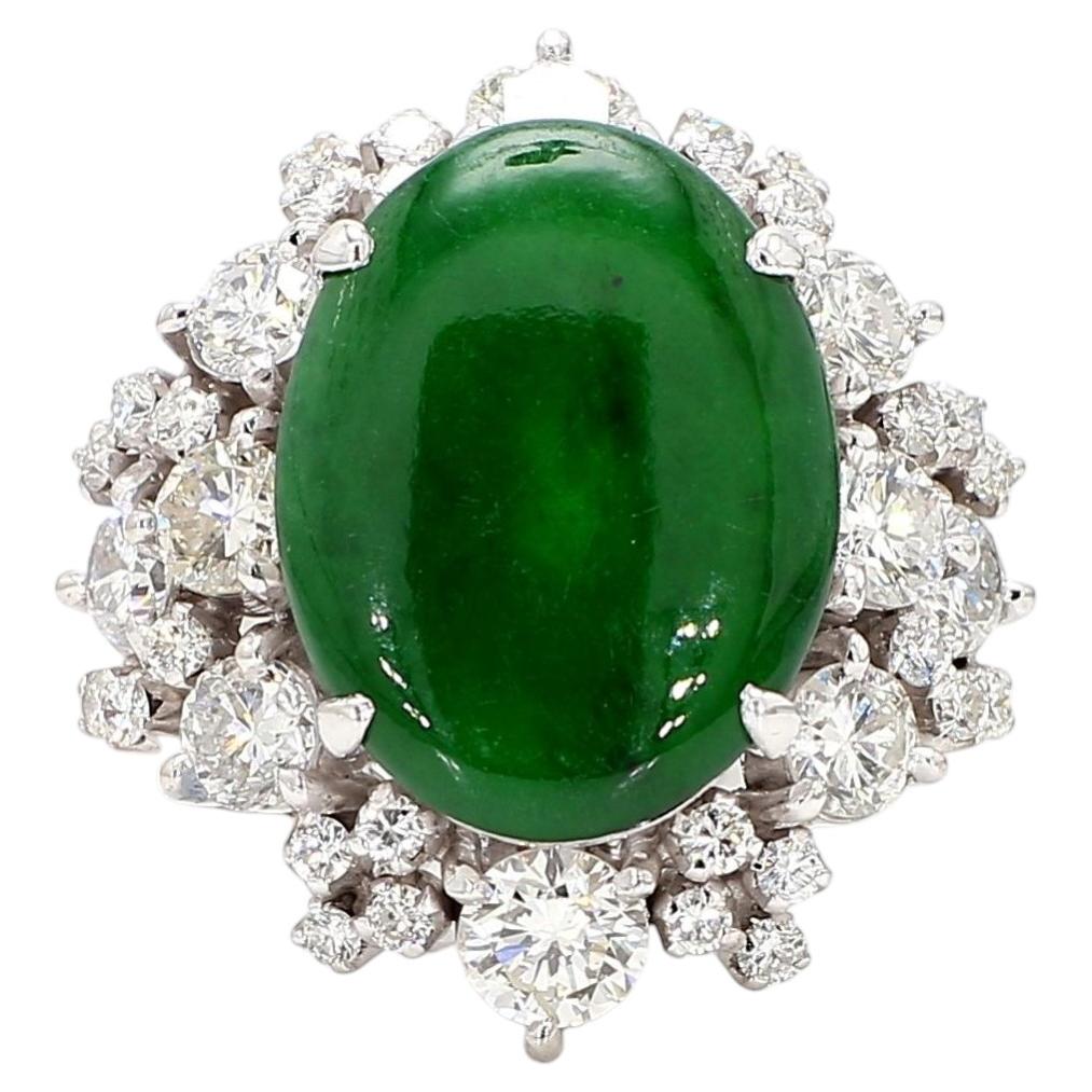 GIA Certificado Tipo A Jadeíta Jade y Diamante talla antigua Oro 18K Anillo Halo Starburst