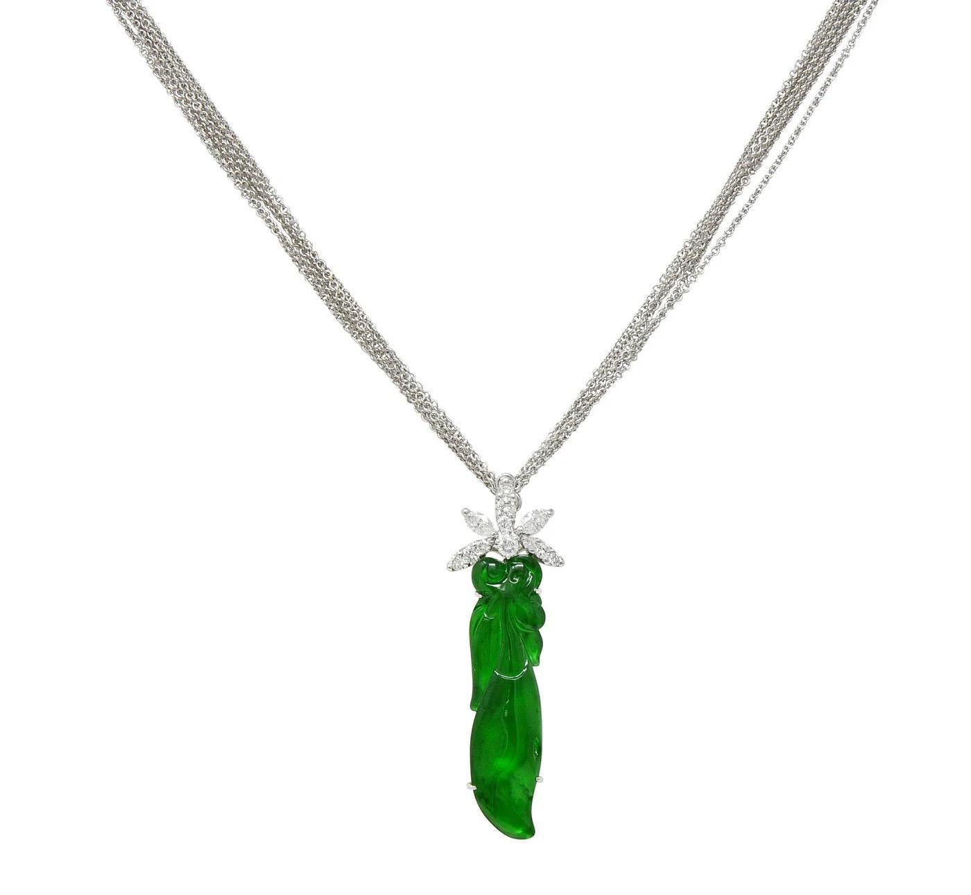 GIA Certified Type A Jadeite Jade Pendant Diamond 18K Gold Necklace For Sale 9
