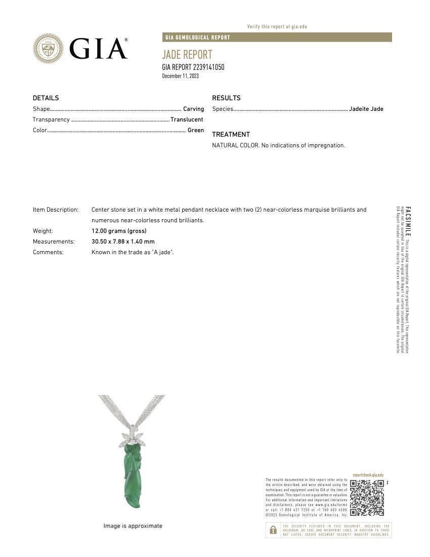 Modern GIA Certified Type A Jadeite Jade Pendant Diamond 18K Gold Necklace For Sale