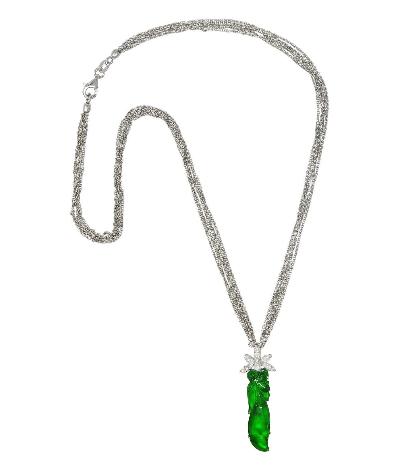 GIA Certified Type A Jadeite Jade Pendant Diamond 18K Gold Necklace In Good Condition For Sale In Flushing, NY