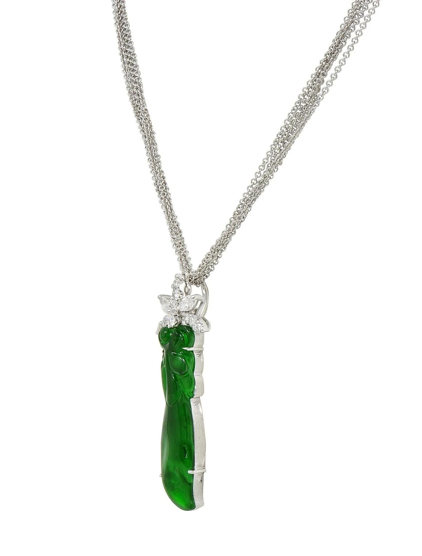 GIA Certified Type A Jadeite Jade Pendant Diamond 18K Gold Necklace For Sale 1