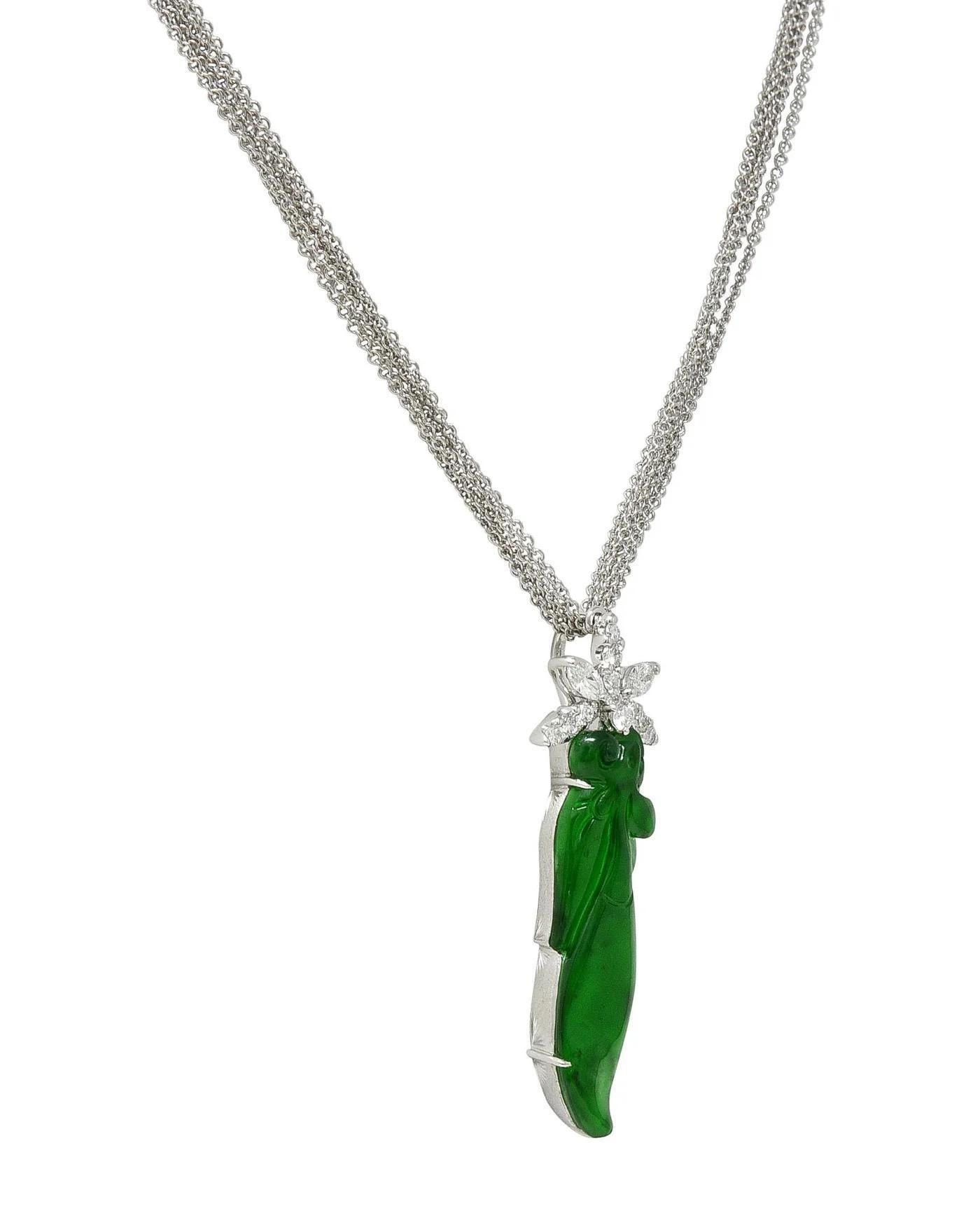 GIA Certified Type A Jadeite Jade Pendant Diamond 18K Gold Necklace For Sale 3