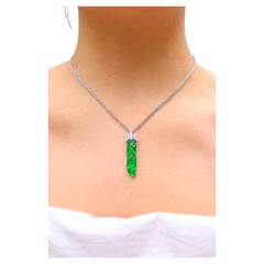 GIA Certified Type A Jadeite Jade Pendant Diamond 18K Gold Necklace
