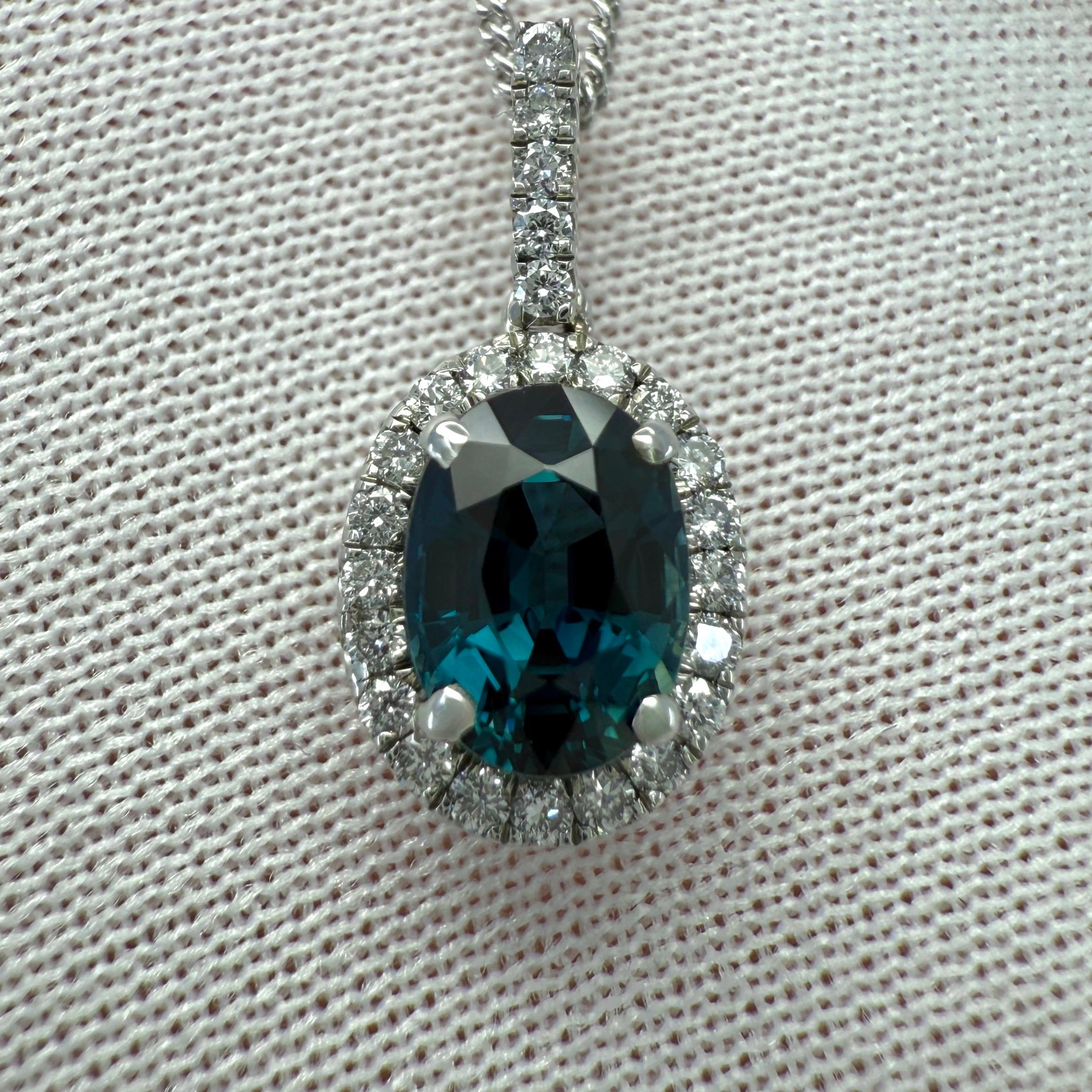 GIA Certified Unheated 1.19ct Blue Sapphire & Diamond Platinum Pendant Necklace In New Condition For Sale In Birmingham, GB