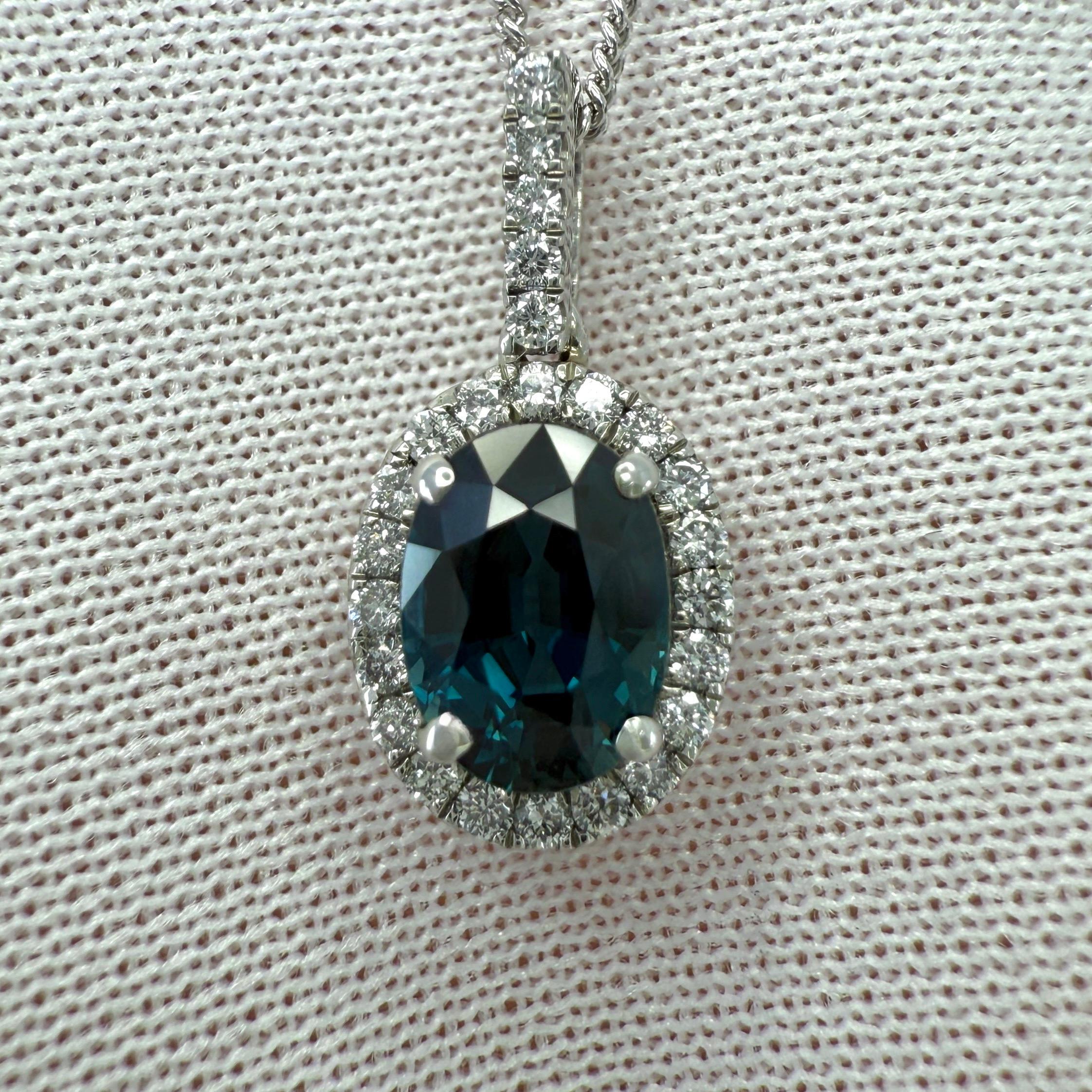 GIA Certified Unheated 1.19ct Blue Sapphire & Diamond Platinum Pendant Necklace For Sale 1