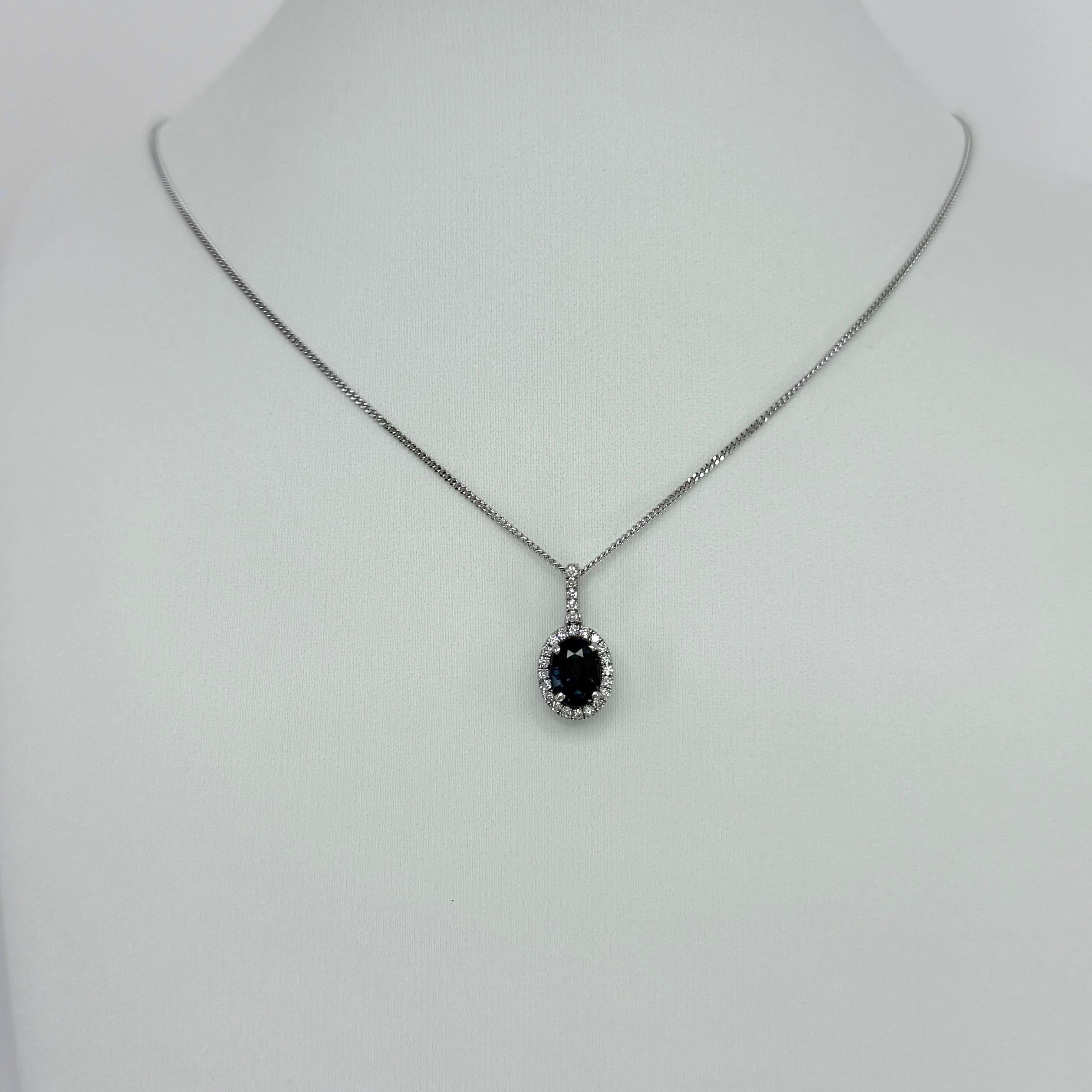 GIA Certified Unheated 1.19ct Blue Sapphire & Diamond Platinum Pendant Necklace For Sale 2