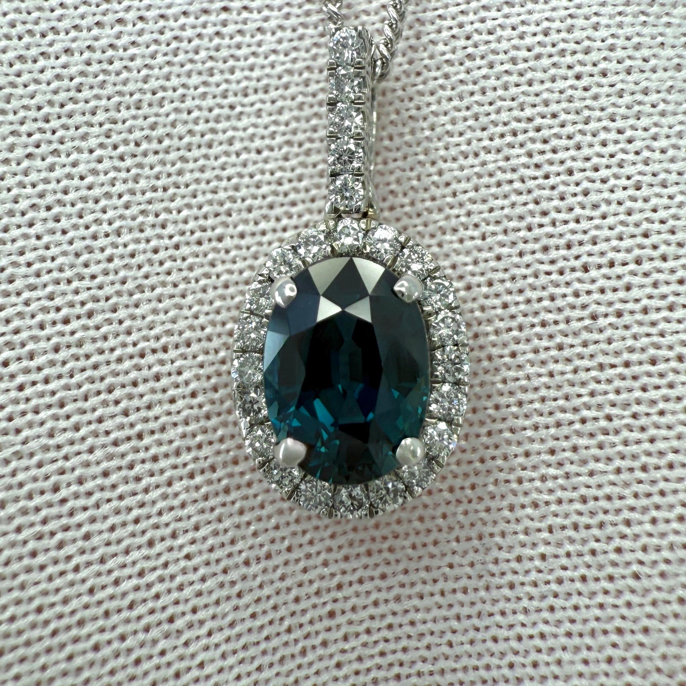 GIA Certified Unheated 1.19ct Blue Sapphire & Diamond Platinum Pendant Necklace For Sale 3