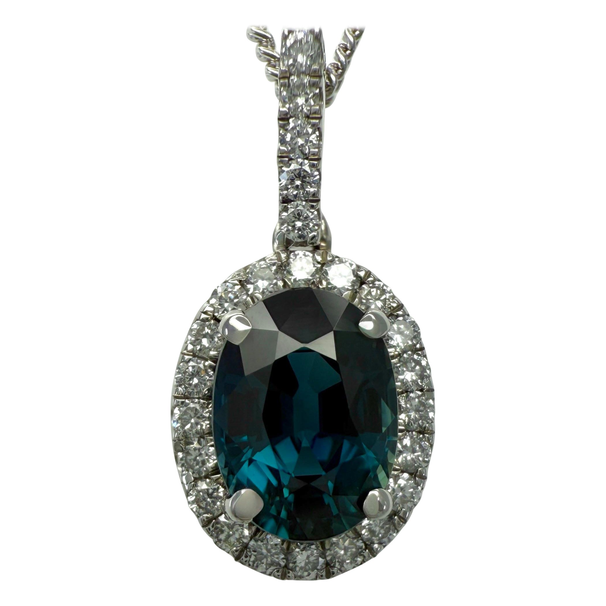 GIA Certified Unheated 1.19ct Blue Sapphire 
Diamond Platinum Pendant Necklace