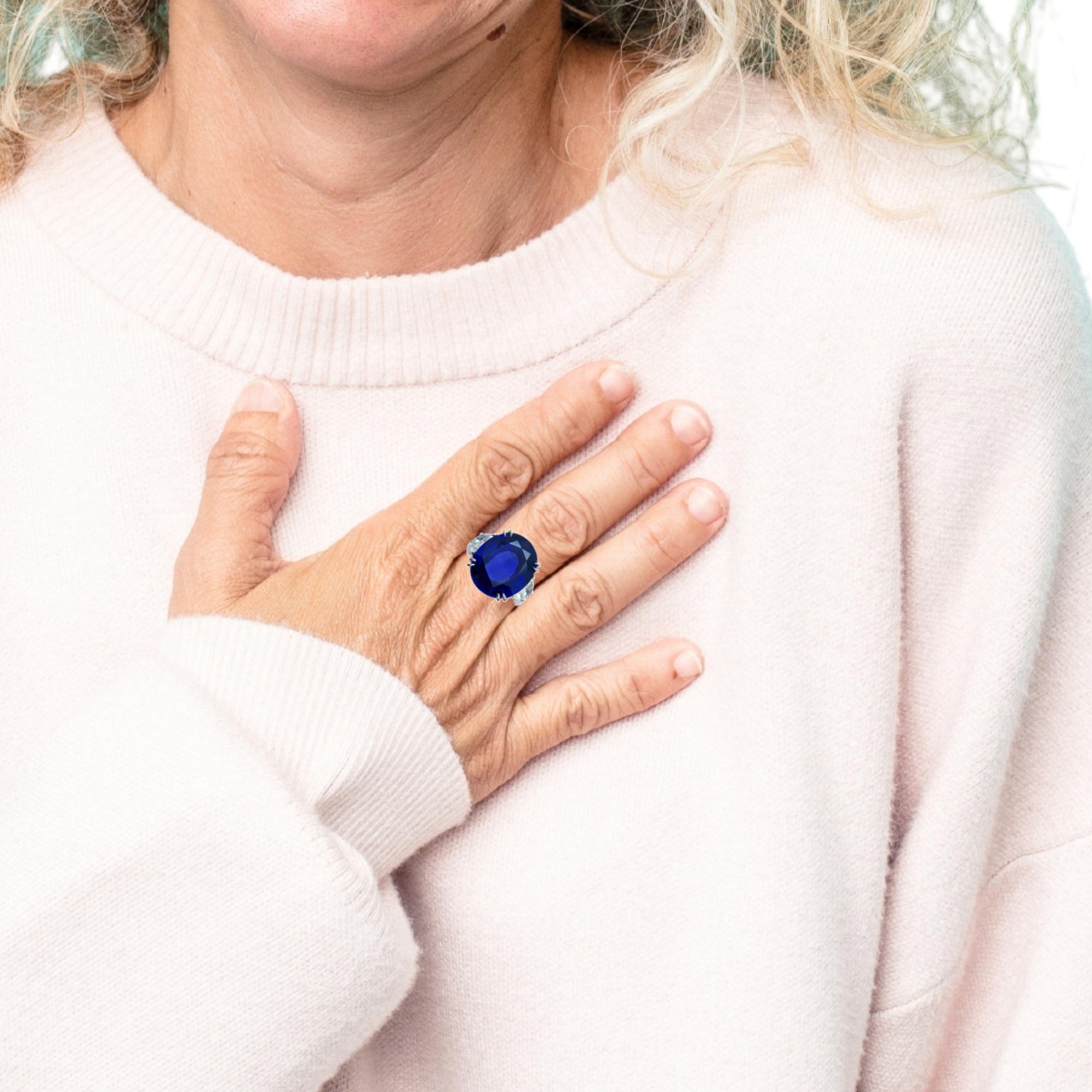 Bague en saphir bleu de Ceylan non chauffé et diamants de 12,23 carats certifiés GIA en vente 7