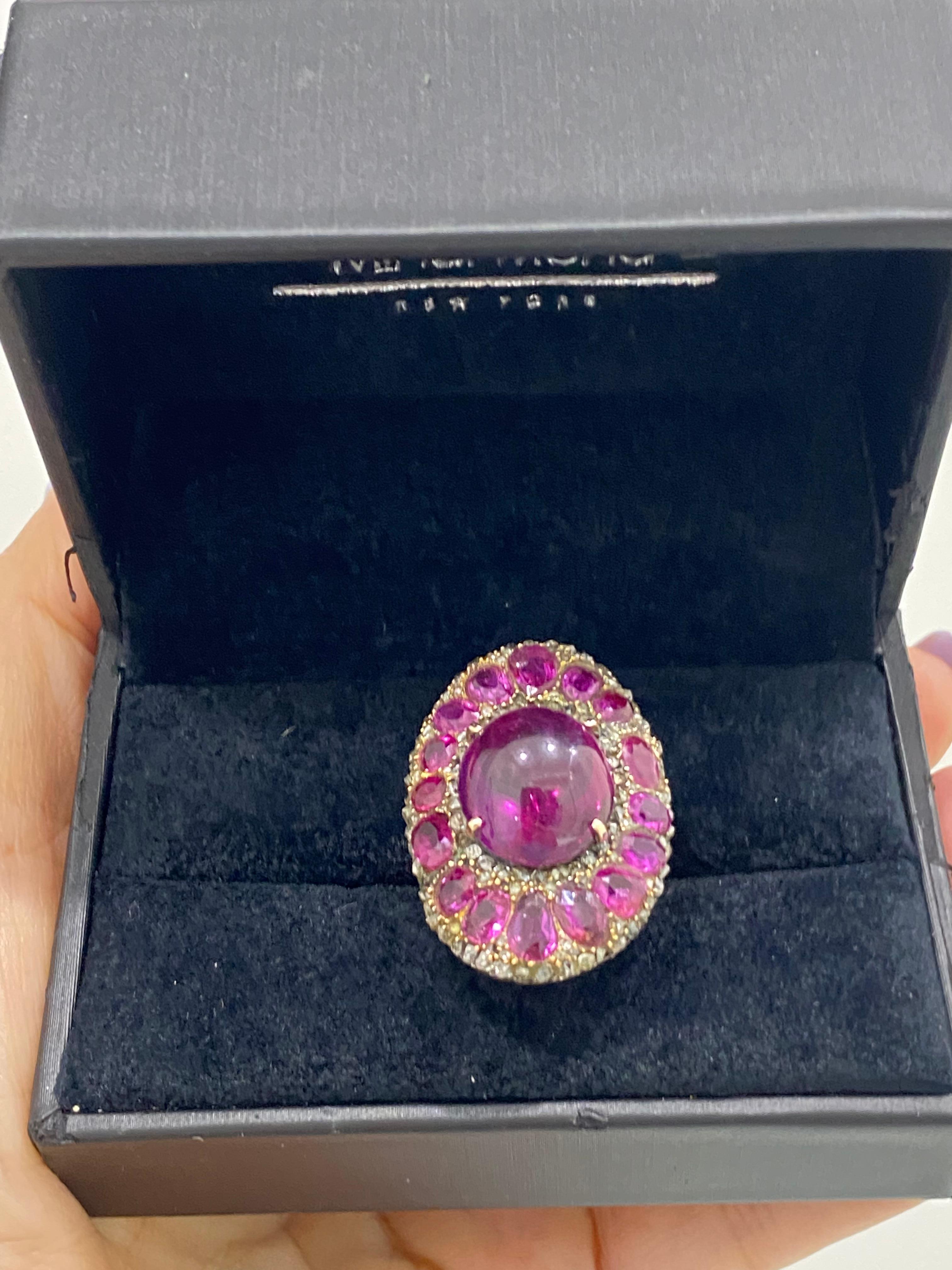 Mixed Cut GIA Certified Unheated 15.57 Carat Ruby and 6.25 CTW Unheated Pink Sapphire Ring