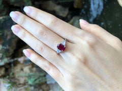 GIA Certified Unheated 1.56 Cts Ruby with Diamond Ring in 18 Karat White Gold