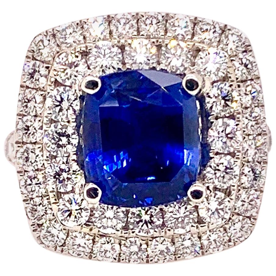GIA Certified Unheated Blue Sapphire and Diamond Cocktail Ring For Sale