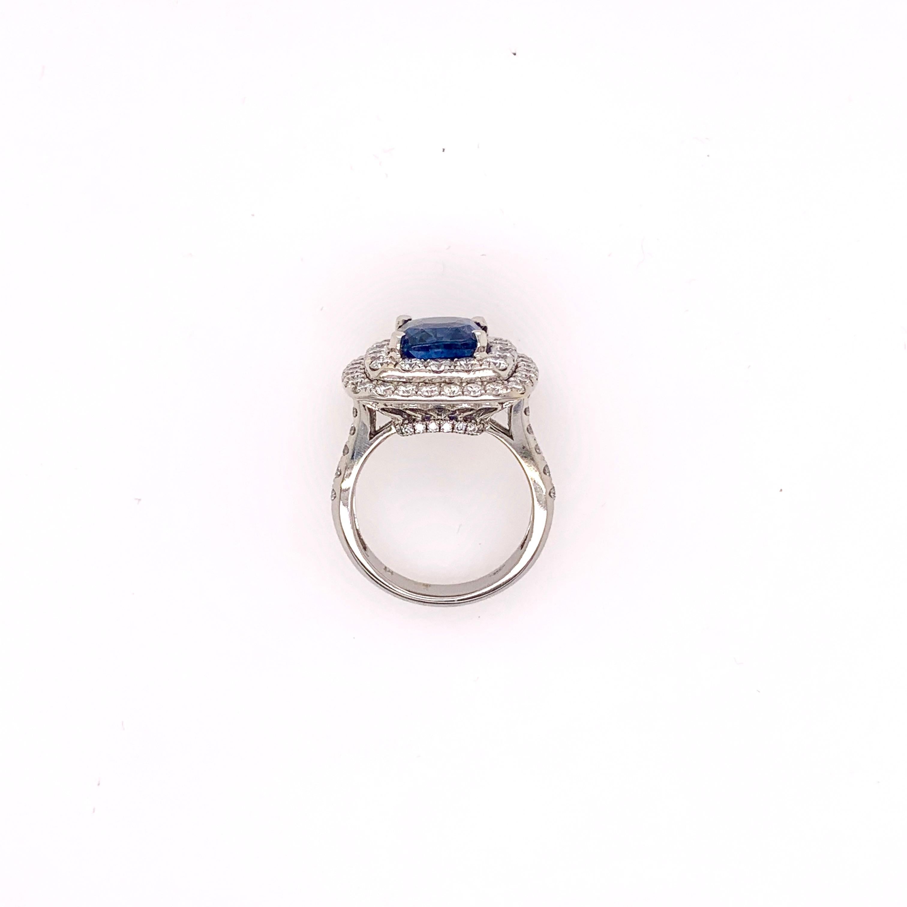 Cushion Cut GIA Certified Unheated Blue Sapphire and Diamond Cocktail Ring For Sale