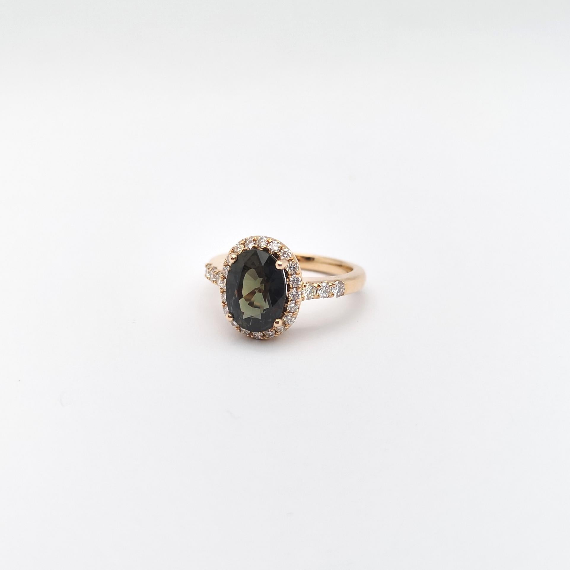 GIA Certified Unheated Brown-Purple Sapphire, Brown Diamond Ring in 18K Rose For Sale 4