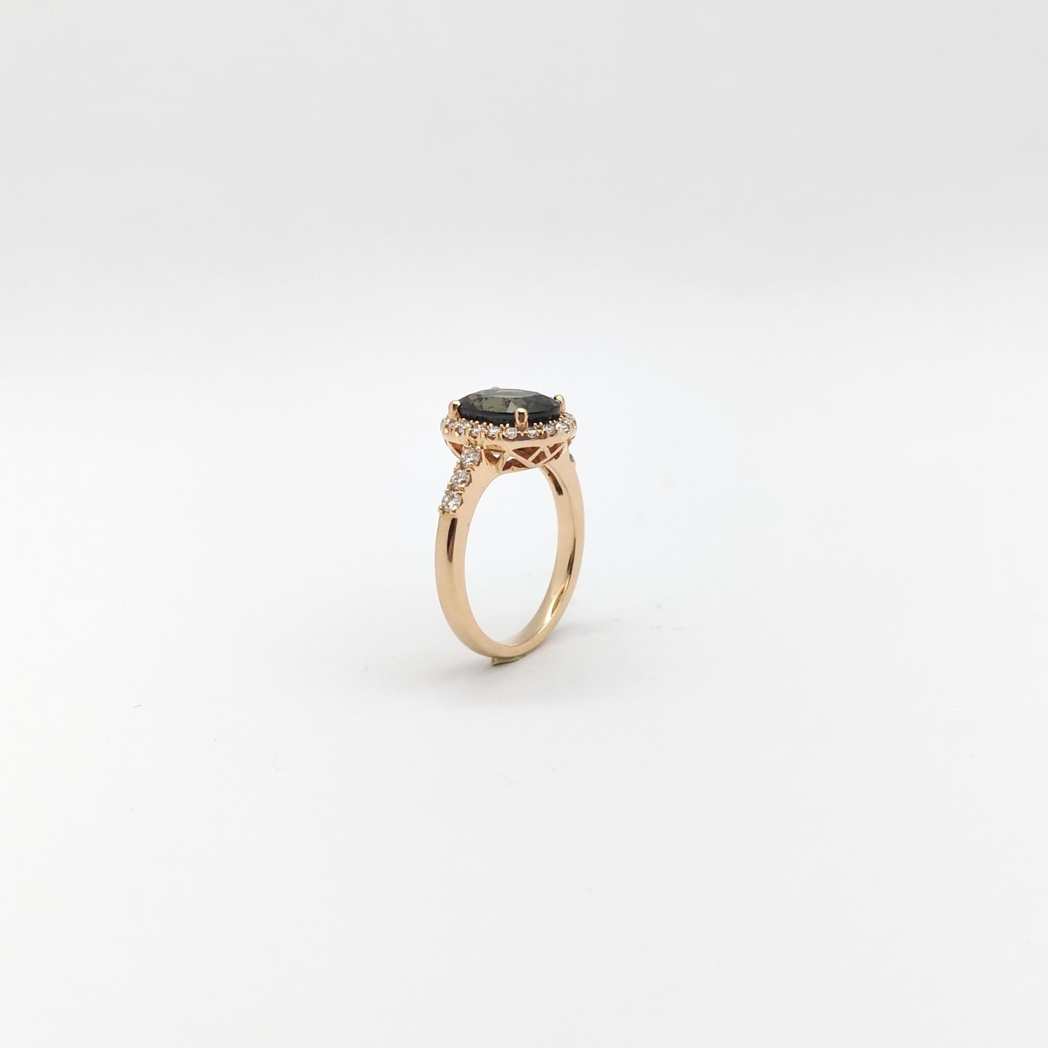 GIA Certified Unheated Brown-Purple Sapphire, Brown Diamond Ring in 18K Rose For Sale 7