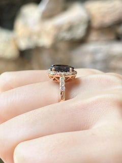 GIA Certified Unheated Brown-Purple Sapphire, Brown Diamond Ring in 18K Rose
