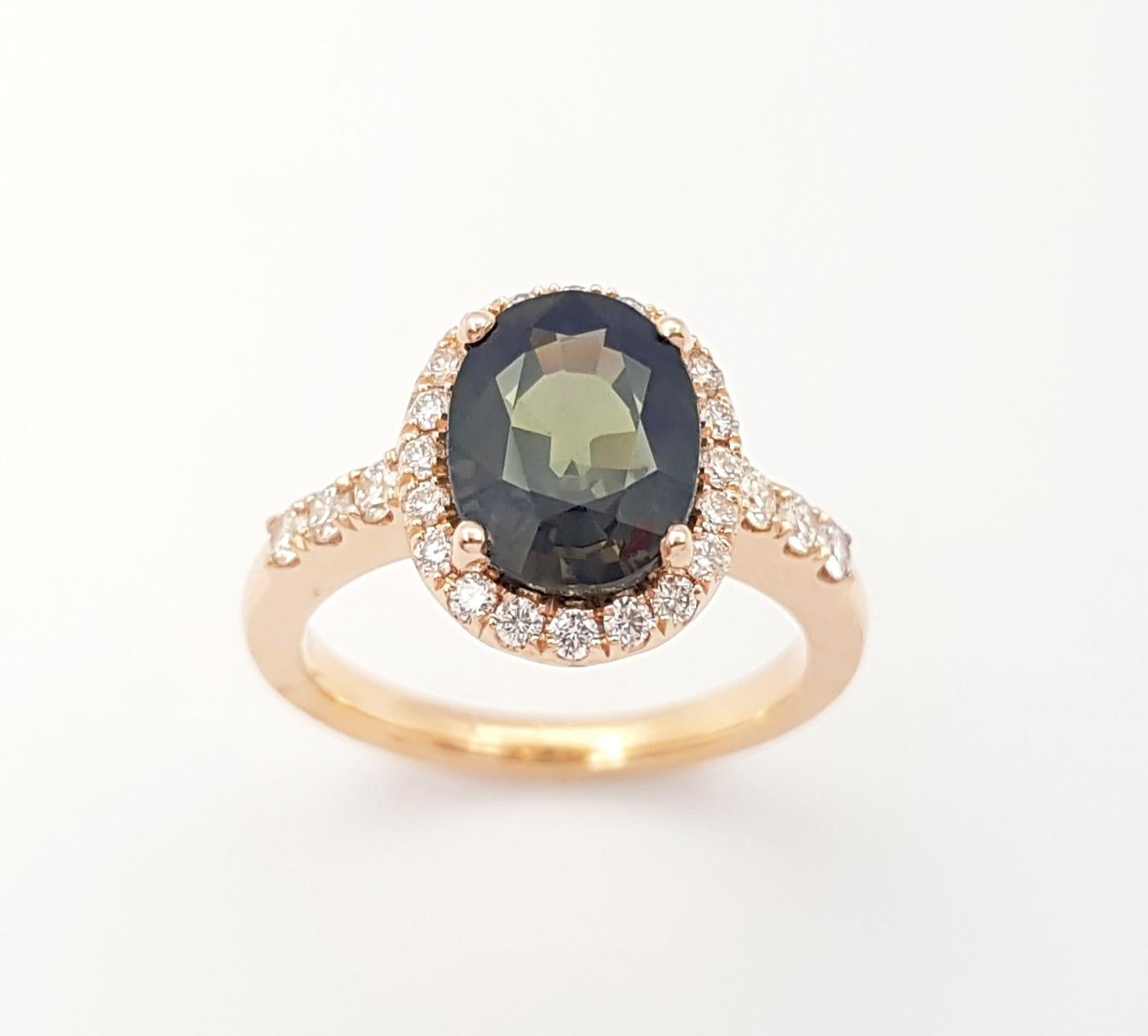 GIA Certified Unheated Brown-Purple Sapphire, Brown Diamond Ring in 18K Rose For Sale 1